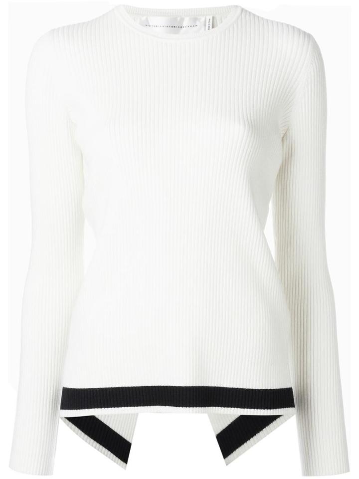 Victoria Victoria Beckham Stripe Detail Ribbed Jumper, Women's, Size: 2, White, Cotton/wool/spandex/elastane