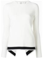 Victoria Victoria Beckham Stripe Detail Ribbed Jumper, Women's, Size: 2, White, Cotton/wool/spandex/elastane