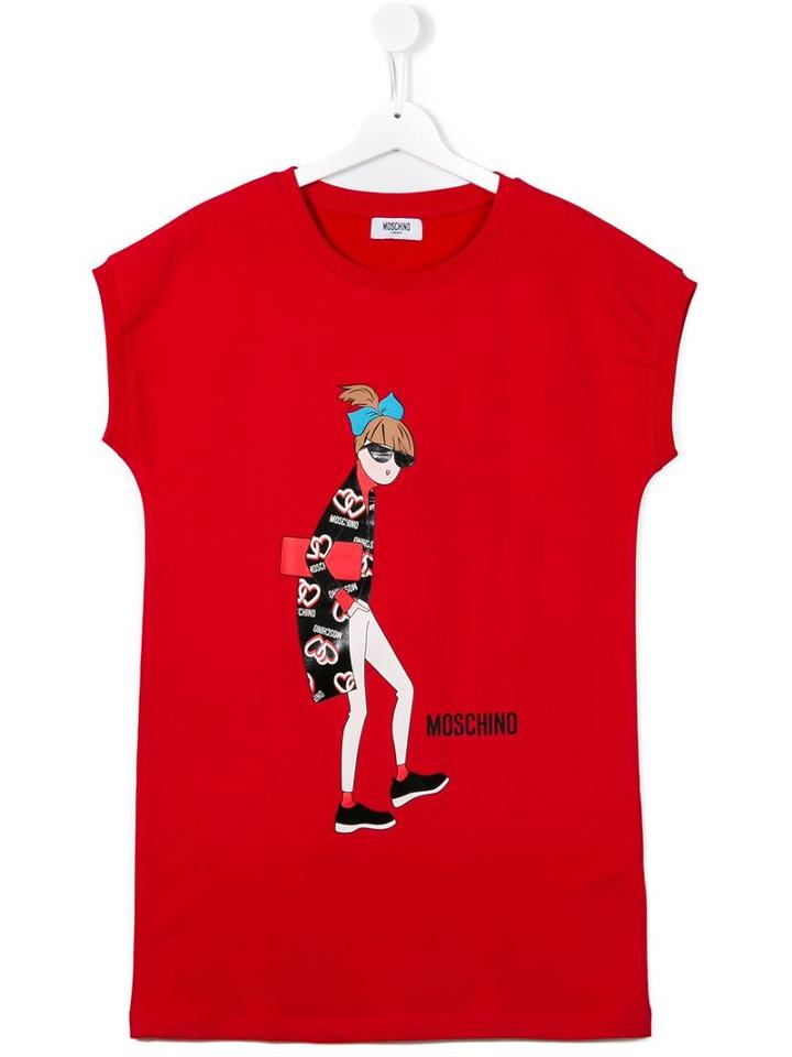 Moschino Kids Girl Print T-shirt Dress, Size: 14 Yrs, Red
