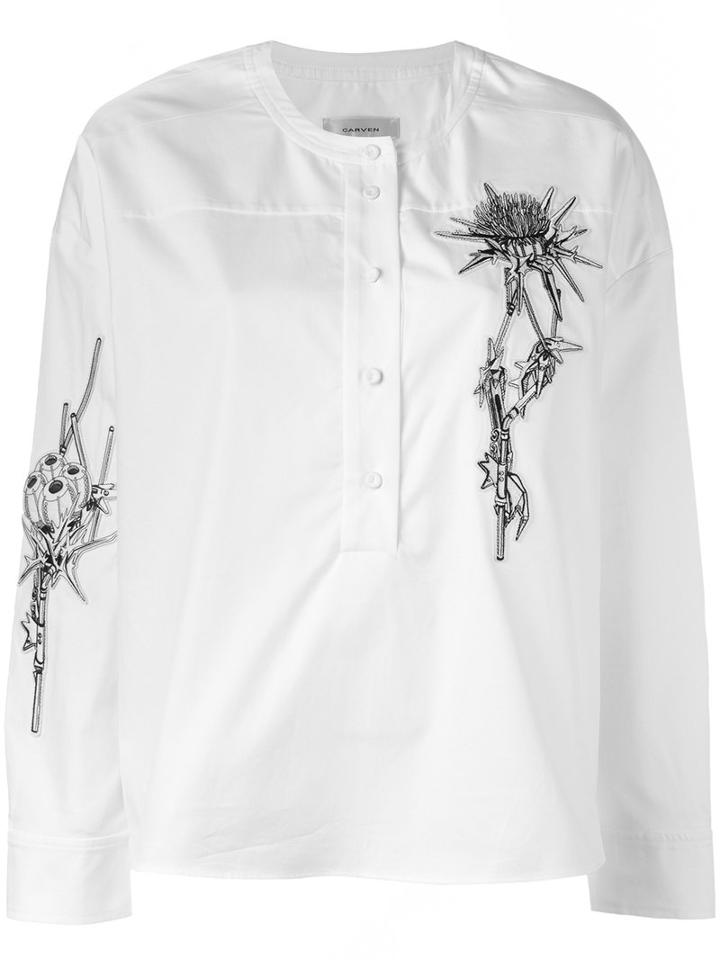 Carven - Embroidered Shirt - Women - Cotton - 44, White, Cotton
