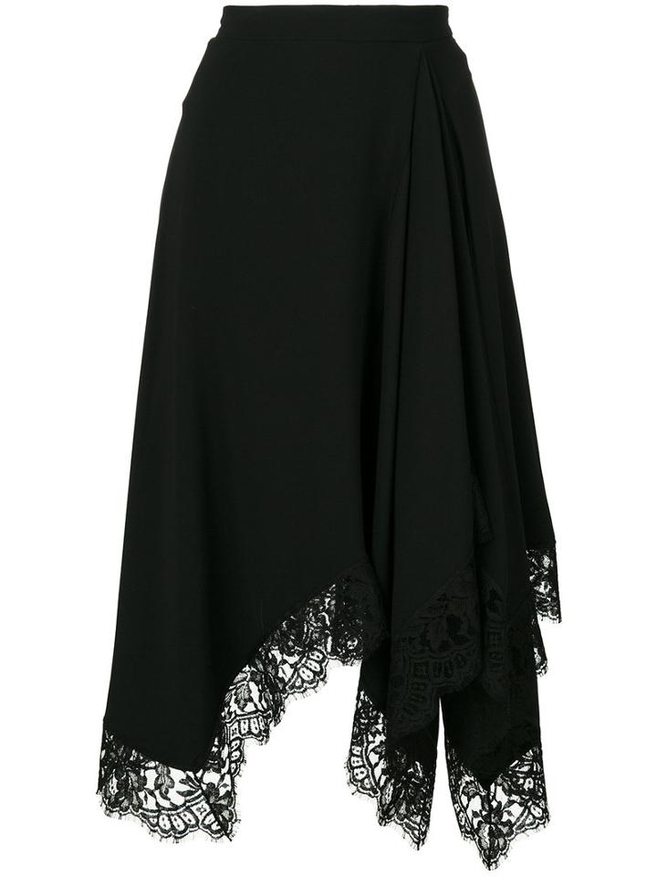 Givenchy - Lace Trim Asymmetric Skirt - Women - Spandex/elastane/viscose - 38, Black, Spandex/elastane/viscose