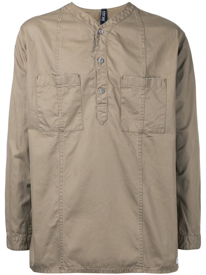 Factotum - Collarless Shirt - Men - Cotton - 46, Brown, Cotton