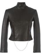 Alexander Wang Cropped Funnel Neck Top, Women's, Size: 4, Black, Lamb Skin/polyester/spandex/elastane