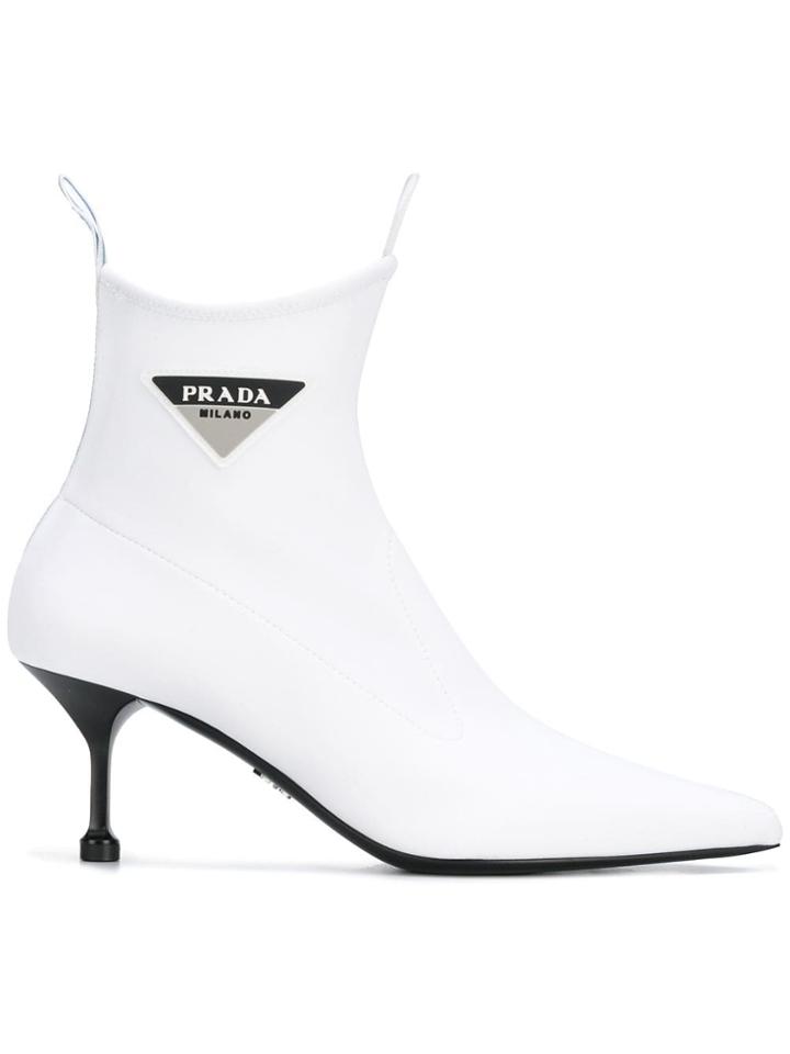 Prada Stretch Fabric Booties - White