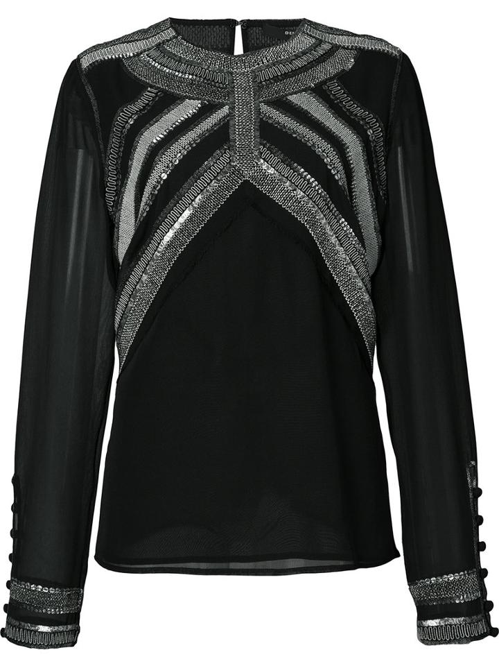 Derek Lam Metallic Trim Blouse, Women's, Size: 38, Black, Silk