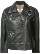 Mm6 Maison Margiela Zipped Biker Jacket, Women's, Size: 38, Black, Leather