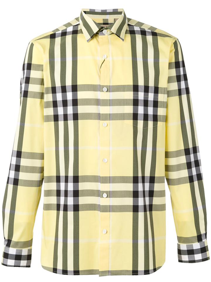 Burberry House Check Shirt, Men's, Size: Large, Yellow/orange, Cotton/polyamide/spandex/elastane