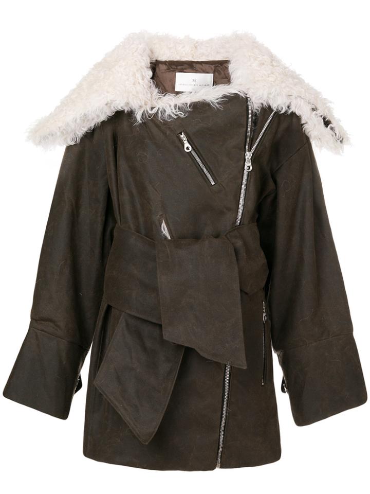 Joshua Millard Oversized Shearling Lined Biker Jacket - Brown