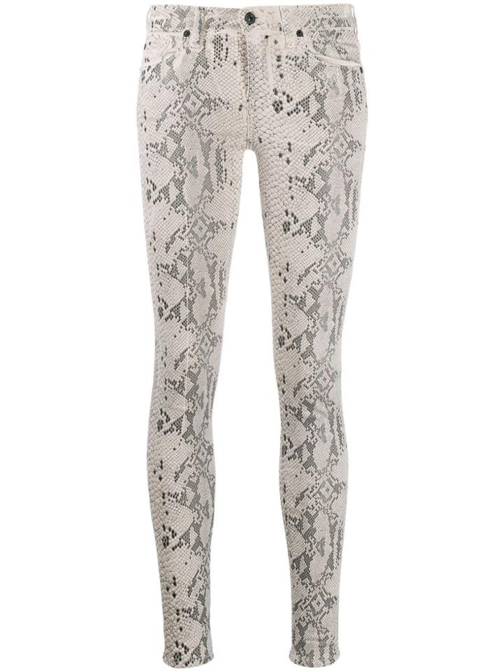 7 For All Mankind Snakeskin Print Skinny Jeans - White