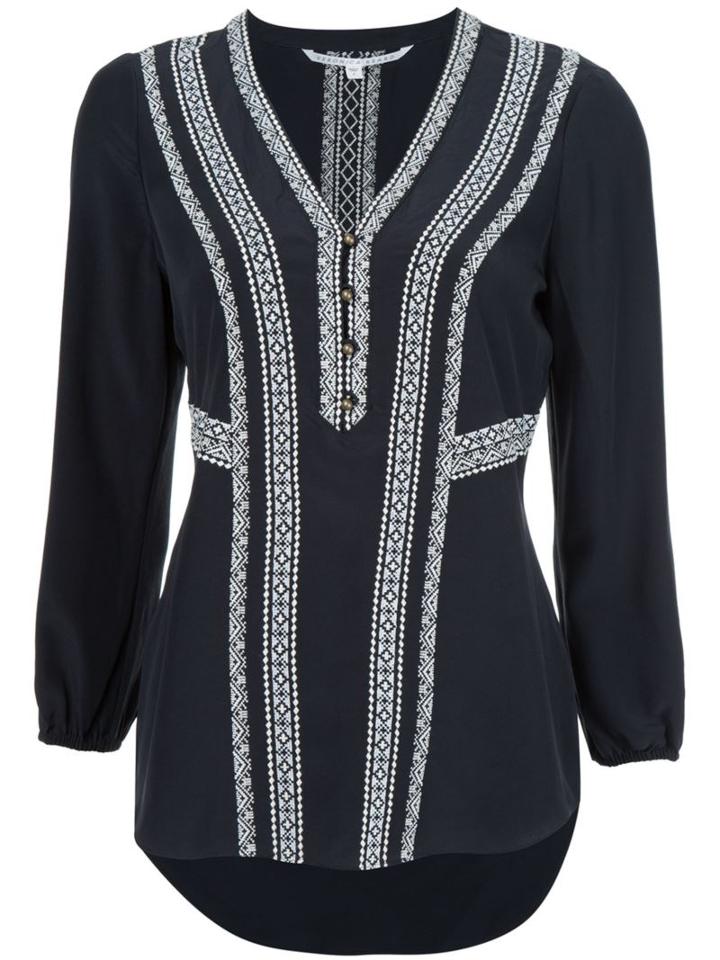 Veronica Beard Henley Blouse, Women's, Size: 4, Black, Silk