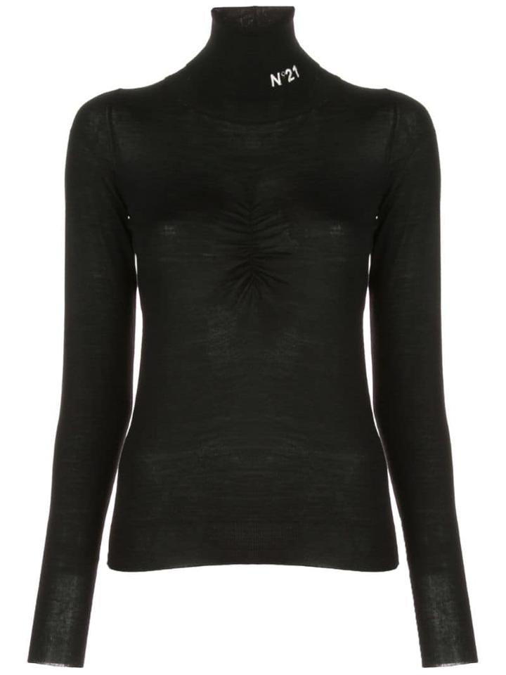 Nº21 Gathered Detail Turtleneck Jumper - Black