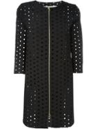 Herno Perforated Zip Coat, Women's, Size: 48, Black, Cotton/polyester/polyethylene/acetate