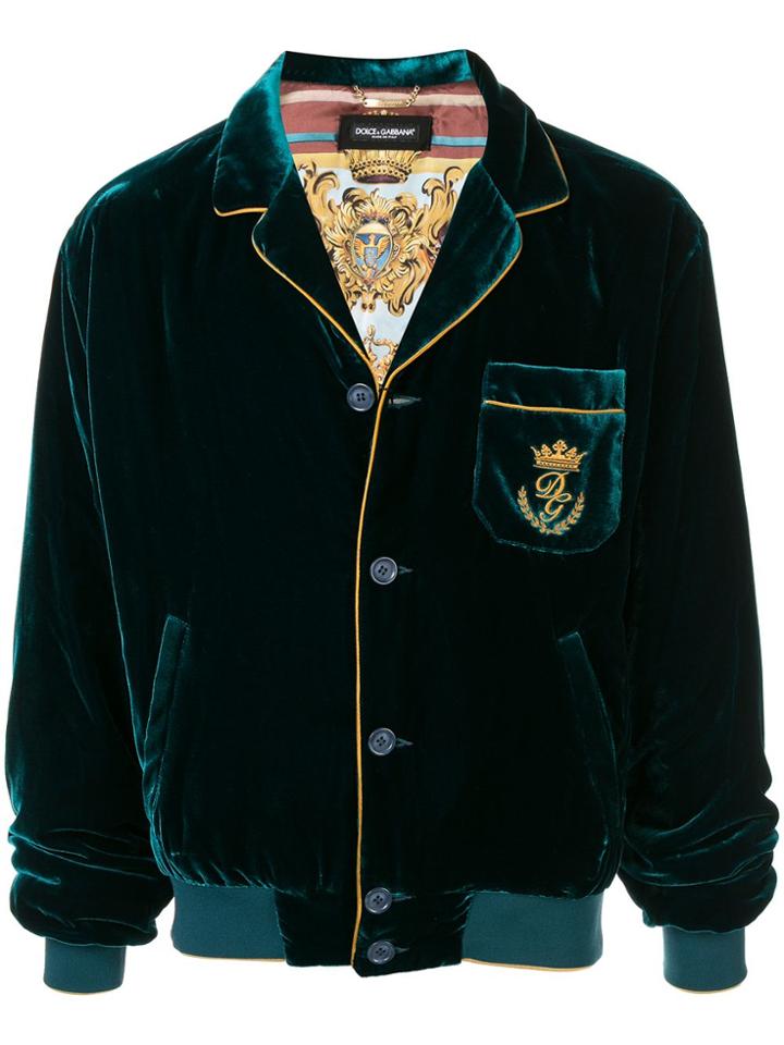 Dolce & Gabbana Velvet Pyjama Bomber Jacket - Green
