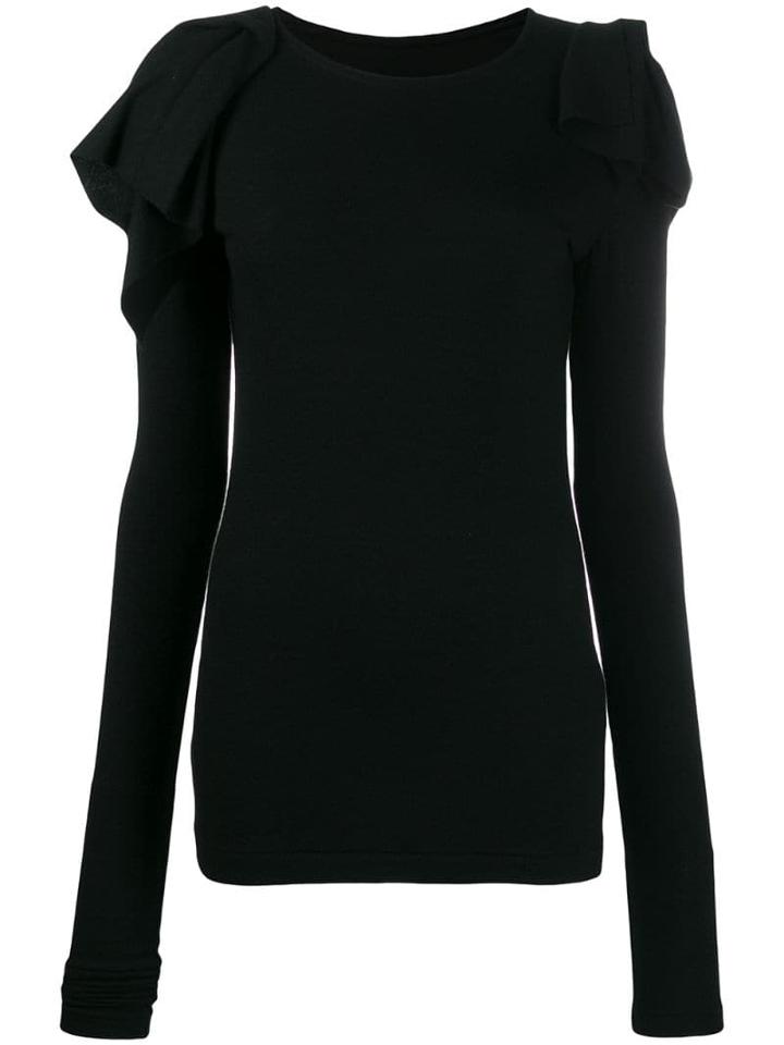 Yohji Yamamoto Ruffle-trim Wool Sweater - Black