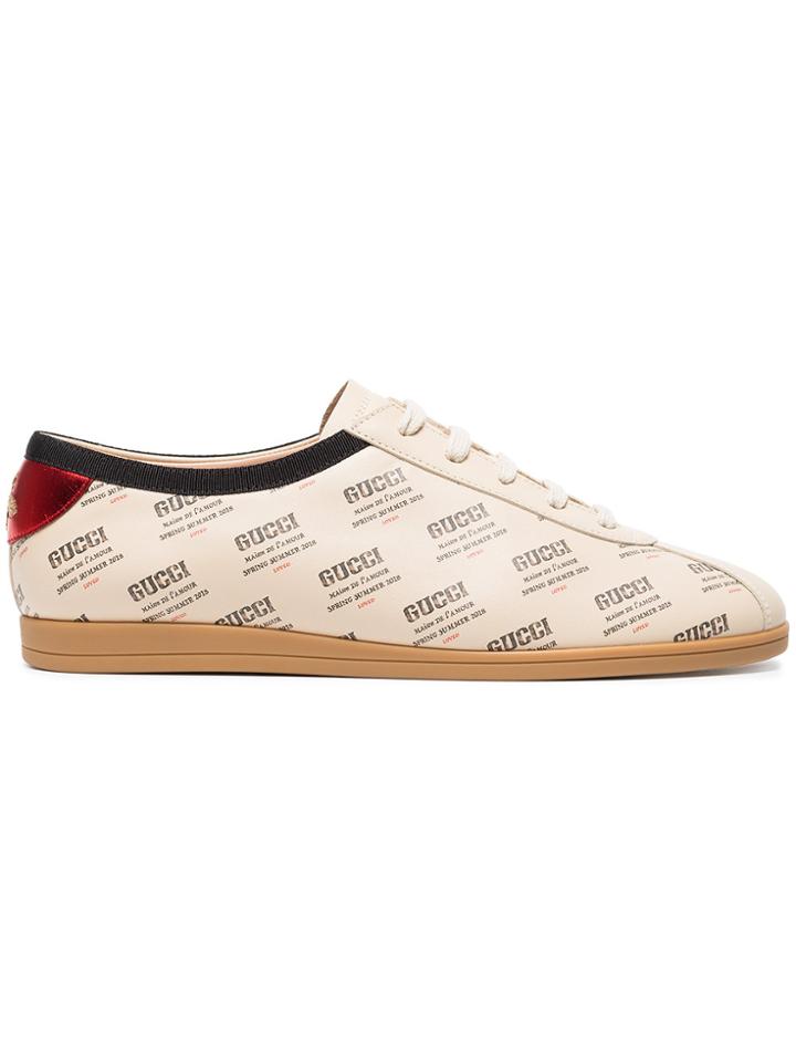 Gucci Nude, Black And Red Falacer Stamp Invite Leather Sneakers - Nude