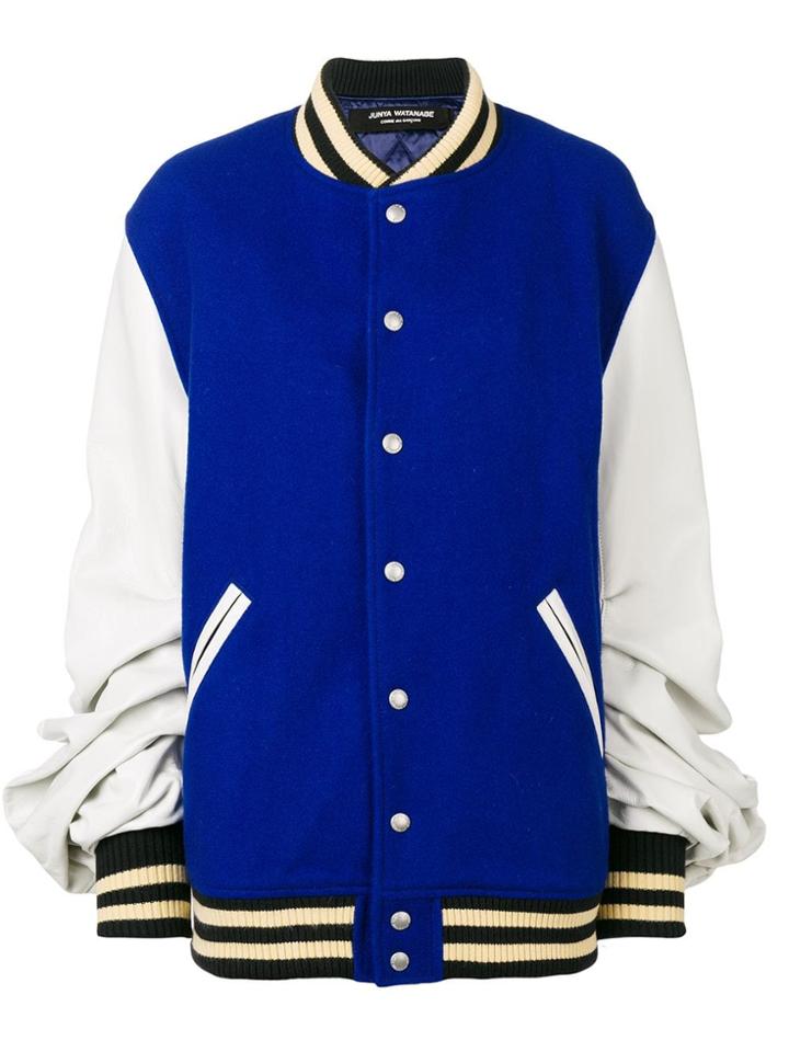 Junya Watanabe Ruched Sleeve Varsity Jacket - Blue