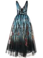 Marchesa Long Floral Dress - Blue