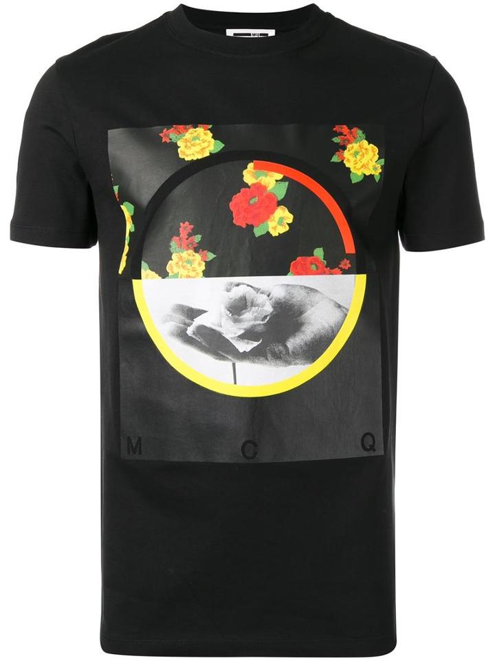 Mcq Alexander Mcqueen Floral Print T-shirt, Men's, Size: Small, Black, Cotton