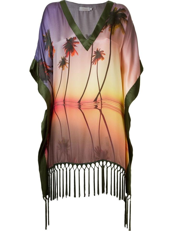Brigitte Palm Tree Print Beach Dress, Women's, Size: Pp, Pink/purple, Silk