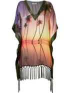 Brigitte Palm Tree Print Beach Dress, Women's, Size: Pp, Pink/purple, Silk