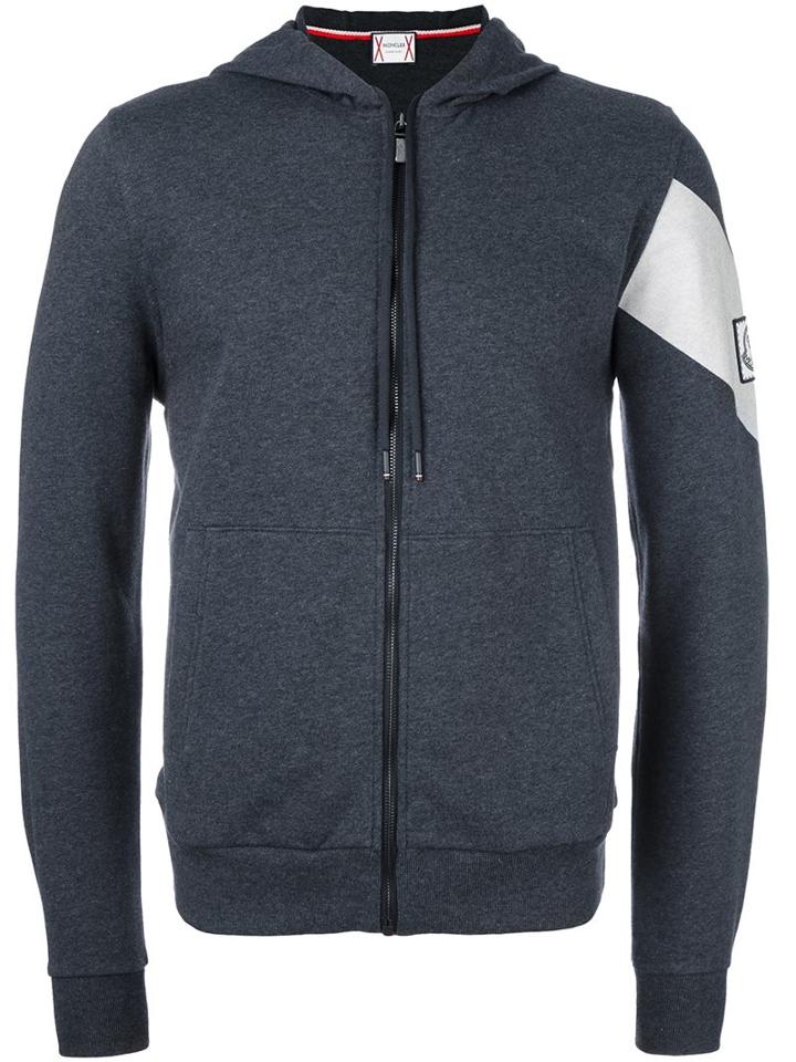 Moncler Gamme Bleu Chevron Print Hoodie, Men's, Size: Medium, Grey, Cotton