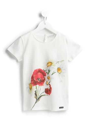 Dolce & Gabbana Kids Poppy And Daisy Print T-shirt, Girl's, Size: 6 Yrs, White