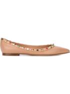 Valentino Rockstud Rolling Ballerinas, Women's, Size: 38, Nude/neutrals, Leather/metal