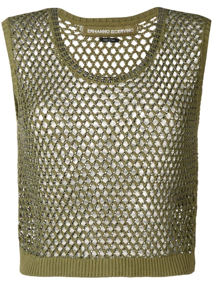 Ermanno Scervino Embellished Fishnet Top - Green
