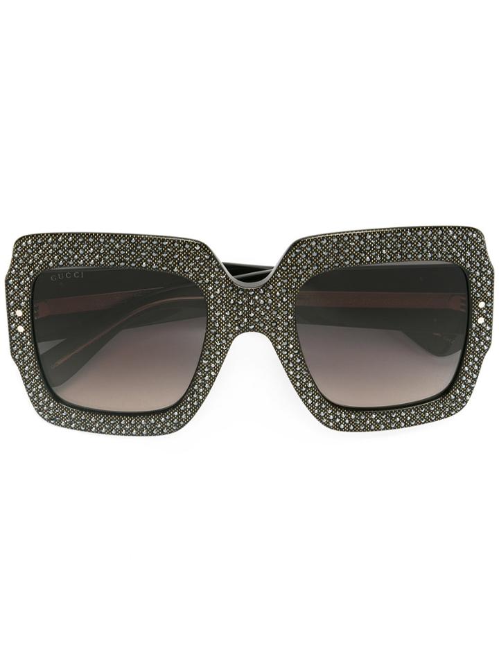 Gucci Eyewear Oversize Crystal Square Sunglasses - Black