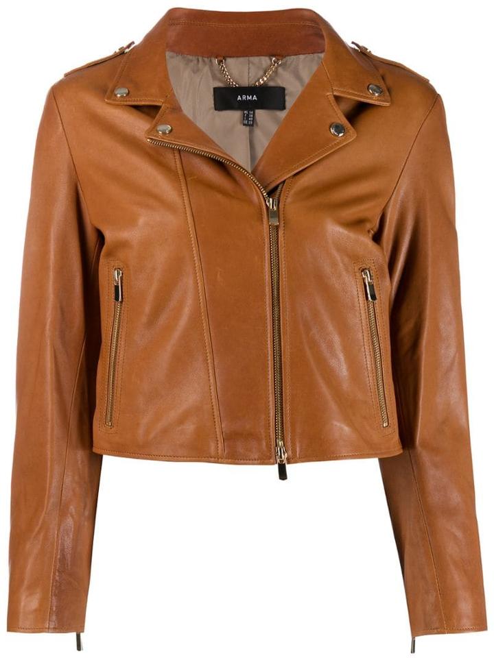 Arma Cropped Biker Jacket - Brown