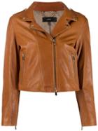 Arma Cropped Biker Jacket - Brown