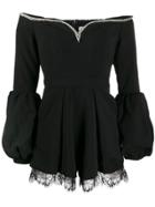 Self-portrait Crepe Puff-sleeve Playsuit - Black