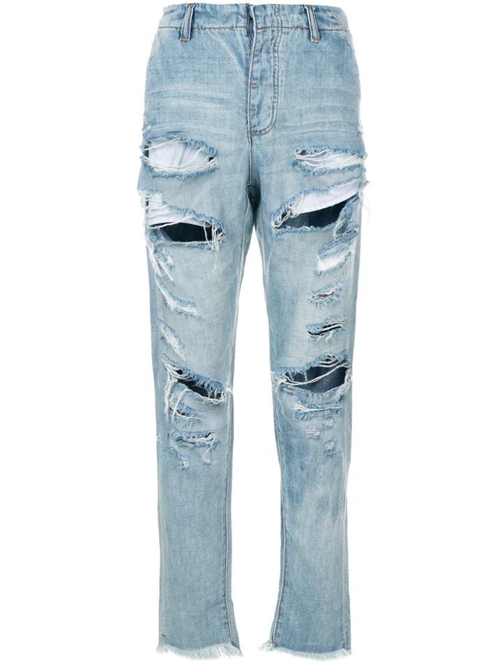 One Teaspoon Ripped Boyfriend Jeans - Blue