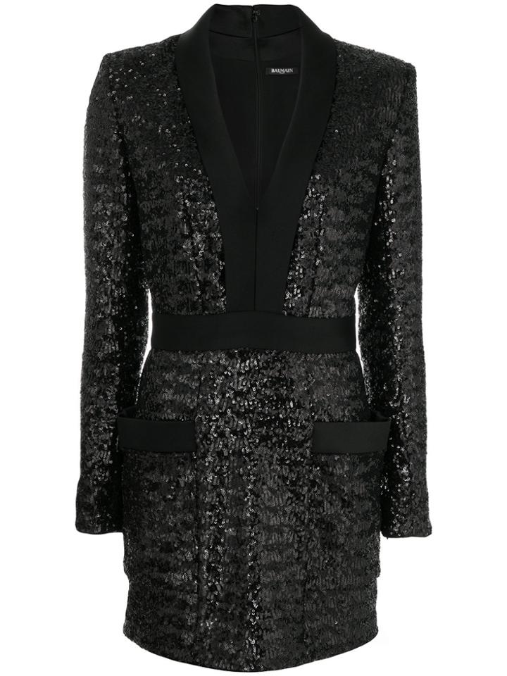 Balmain Sequinned Mini Dress - Black