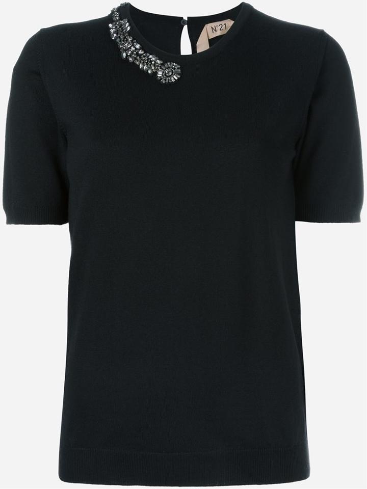 No21 Embellished Knit Top, Women's, Size: 38, Black, Pvc/virgin Wool/metal/glass