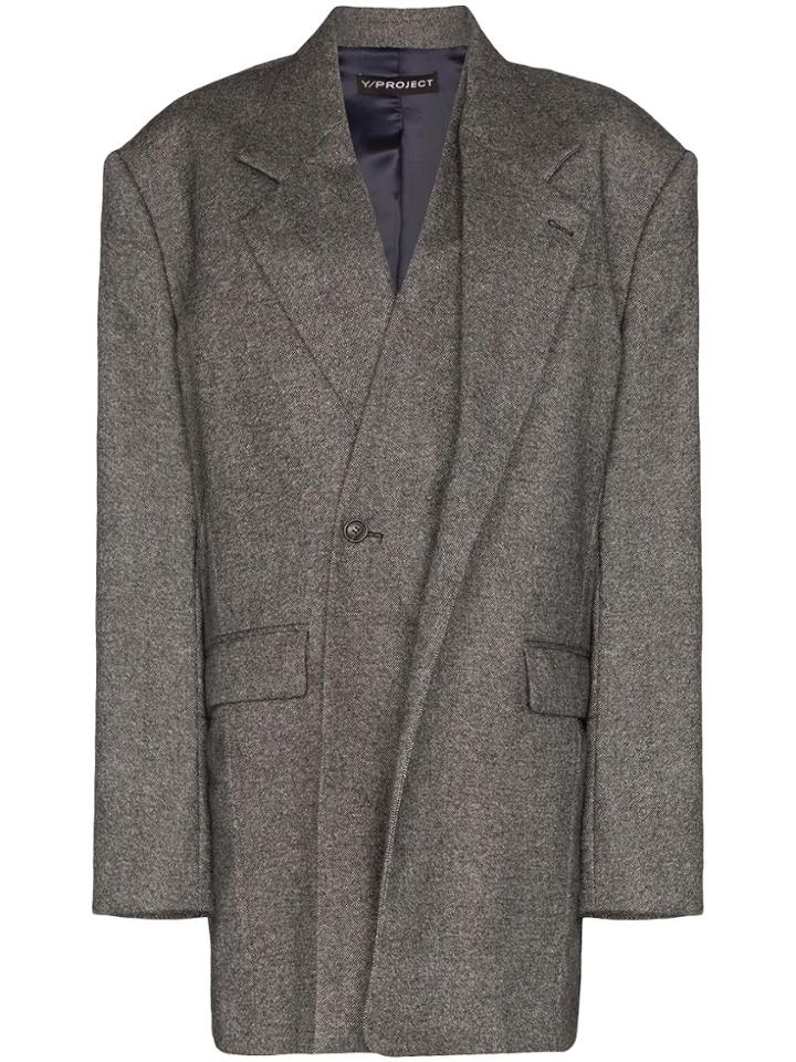 Y/project Oversized Layered Wool And Cashmere-blend Blazer - Grey