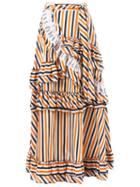 Isabela Capeto Stripe Ruffled Skirt, Women's, Size: 42, Cotton