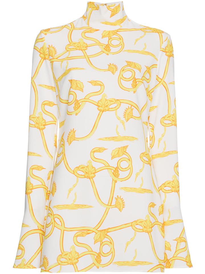 Ellery High Neck Floral Print Top - White