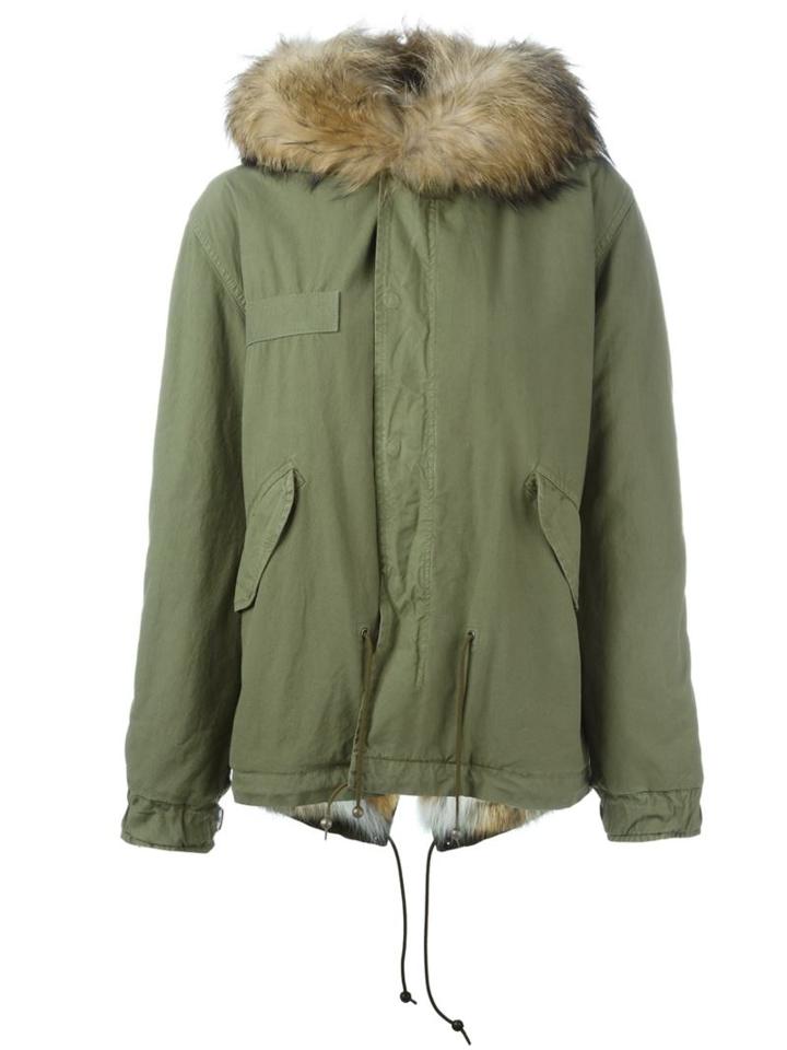 Mr & Mrs Italy Raccoon And Coyote Fur Lined Jacket, Women's, Size: Xxs, Green, Polyester/acetate/viscose/lamb Skin
