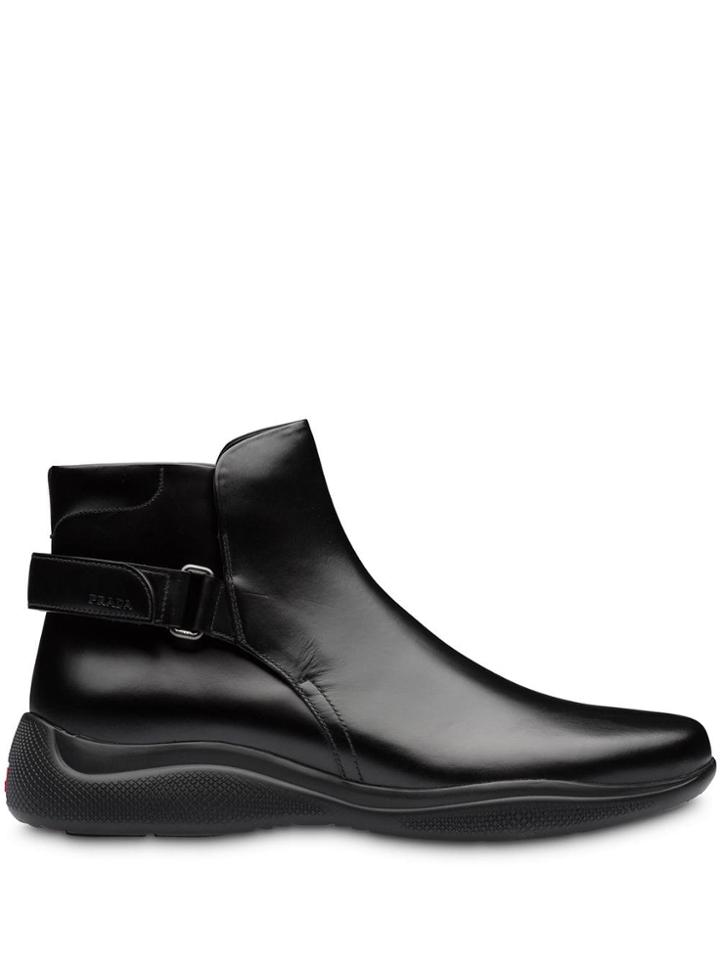 Prada Back Strap Ankle Boots - Black