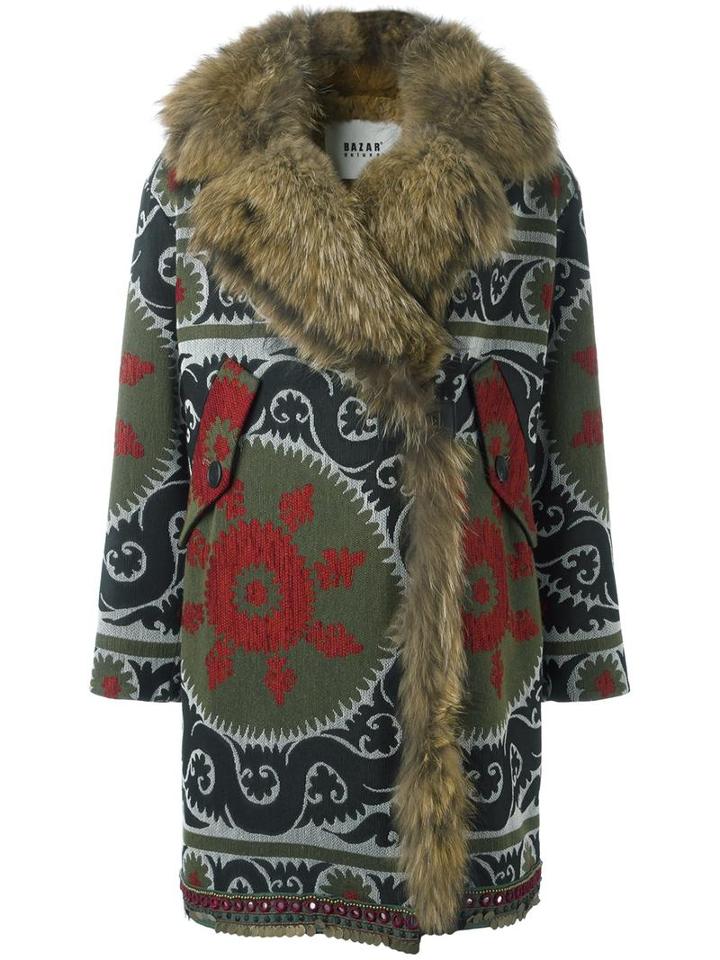 Bazar Deluxe Fur Lined Patterned Coat, Women's, Size: 42, Cotton/acrylic/polyester/viscose