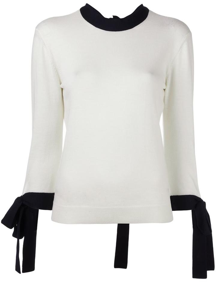 Msgm Tie Knot Cuffs Jumper, Women's, Size: Small, White, Virgin Wool