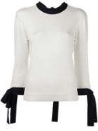 Msgm Tie Knot Cuffs Jumper, Women's, Size: Small, White, Virgin Wool