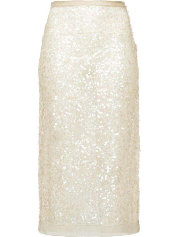 Miu Miu Nylon Sequin Sheath Skirt - Neutrals