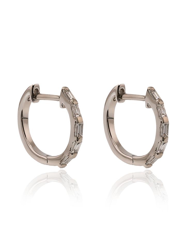 Shay 5 Baguette Diamond Huggie Earrings - Metallic
