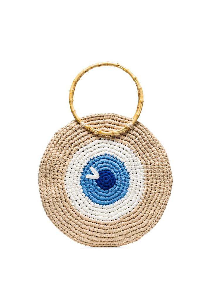 My Beachy Side Brown Large Eye Woven Tote Bag - Multicoloured
