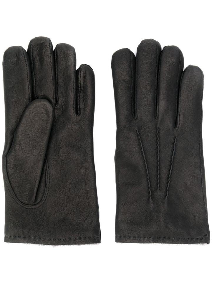 Orciani Stitching Detail Leather Gloves - Black