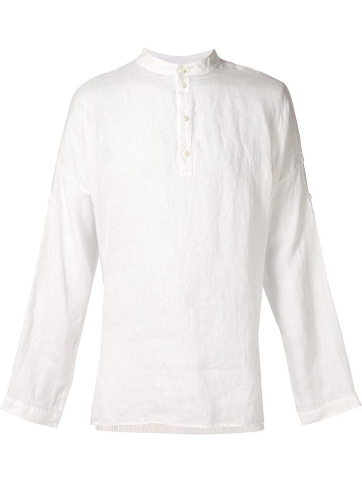 Isabel Benenato Button Collar Shirt, Men's, Size: Large, White, Linen/flax