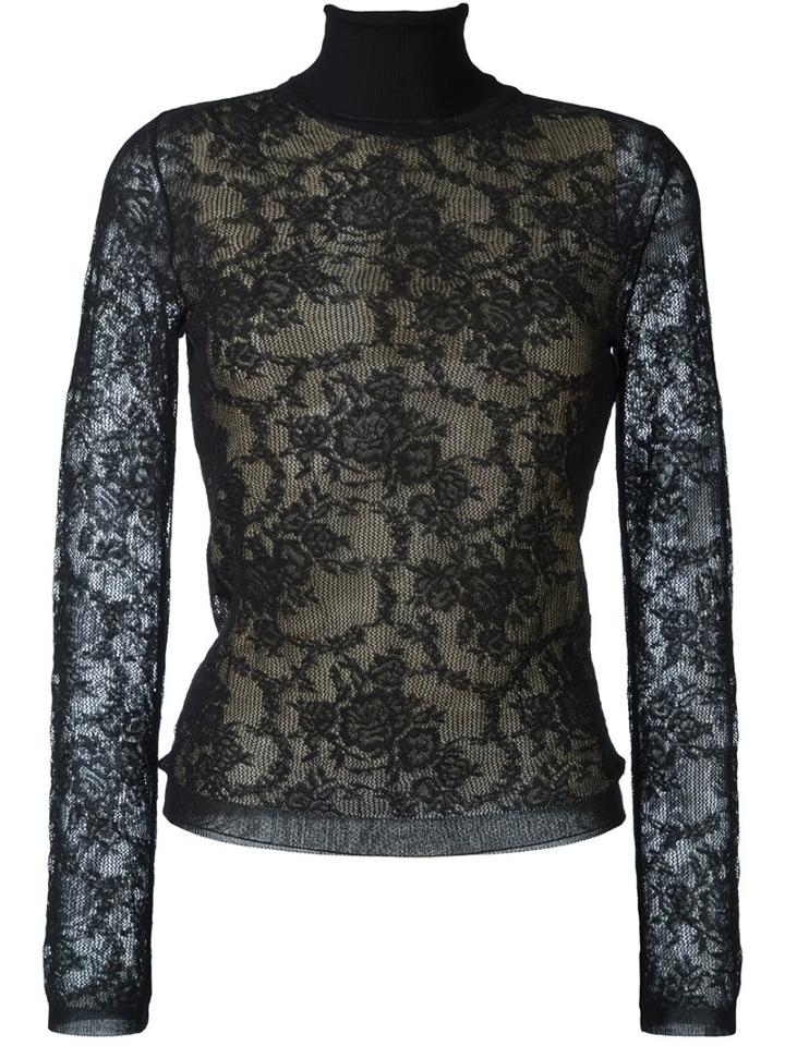 Oscar De La Renta Floral Lace Blouse, Women's, Size: Small, Black, Cotton/polyamide