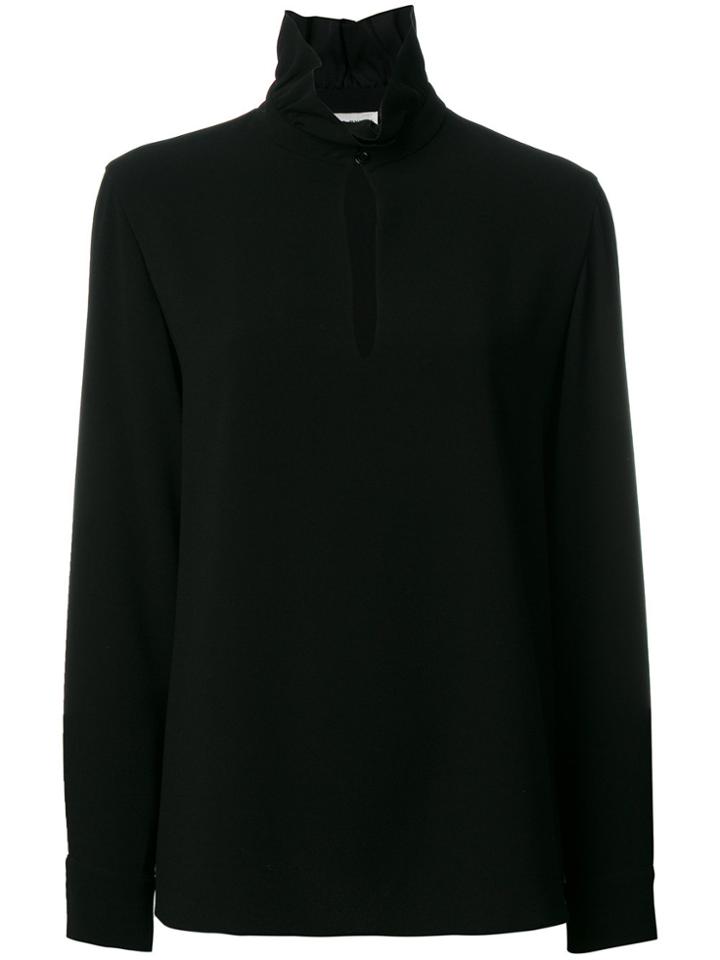 Sonia Rykiel Front Slit Frilled Blouse - Black